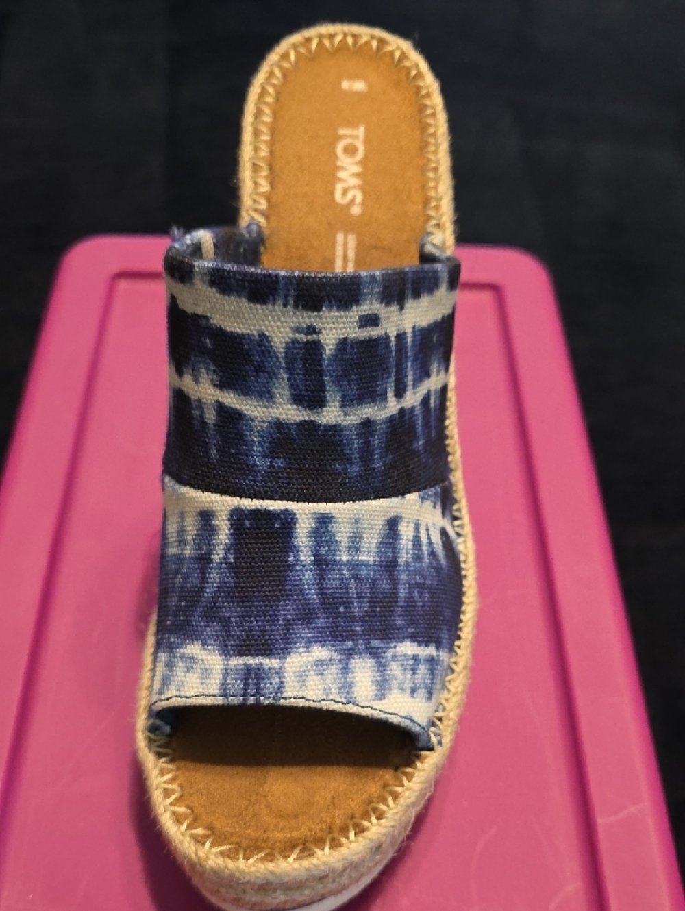 TOMS Blue and White Tie-Dye Espadrille Slide Wedge - Picture 4 of 5